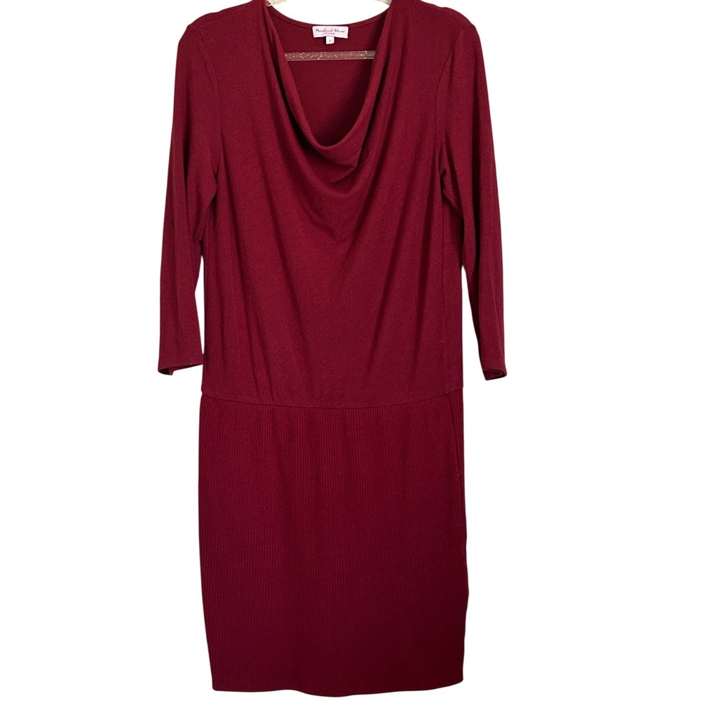 Michael Stars Burgundy Cowl Neck Ribbed Knit Blouson Dress Size S